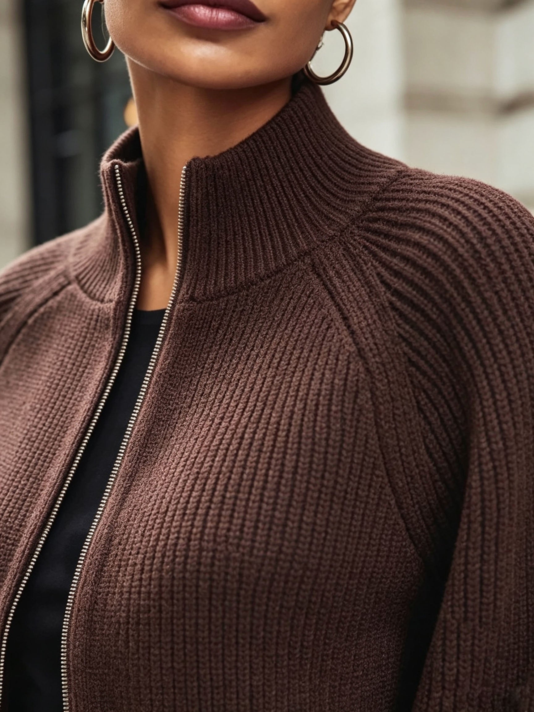 Isadora Pelletier | Puff-Sleeve Zip-Up Sweater For Women