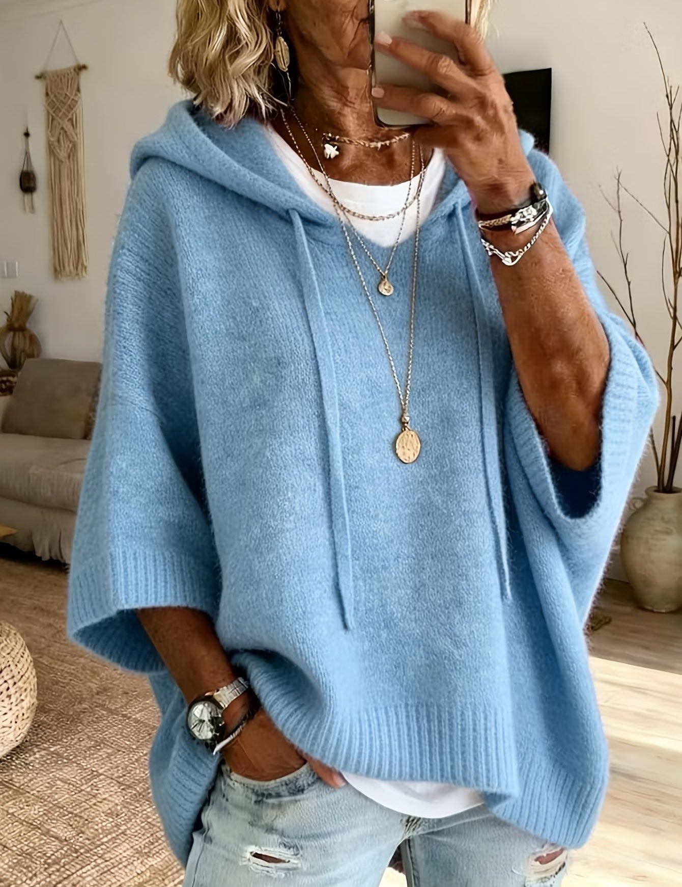 Eloise Drummond | Knitted Hooded Drawstring Sweater For Women