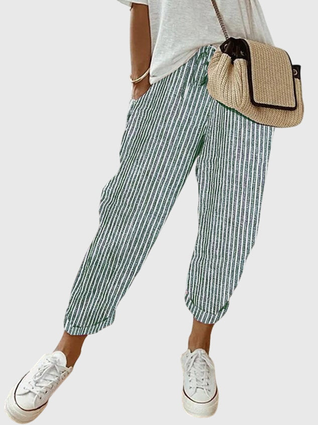 Odeline Vanthorpe | High Waist Linen Drawstring Pants in Beige