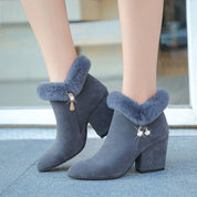 Natalia Ferretti | Fur-Trim Rhinestone Ankle Boots For Women