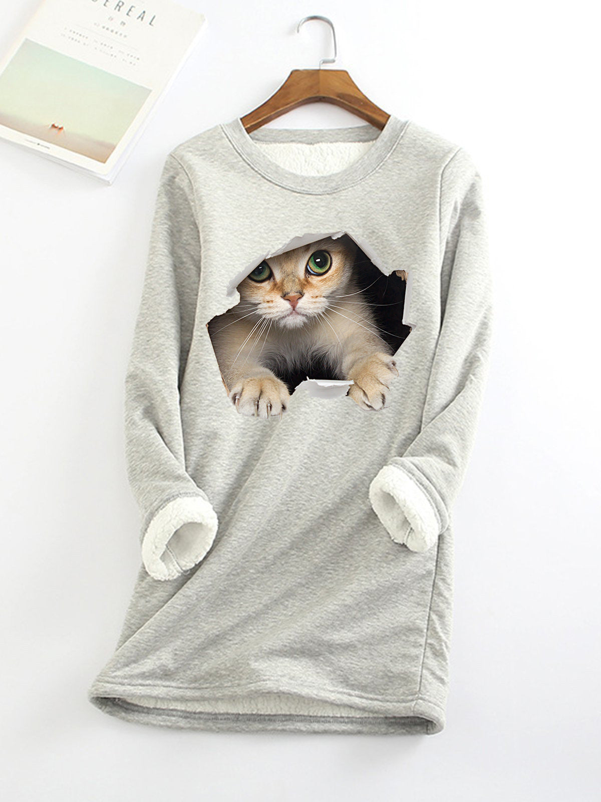 Lucille Armand | Cat Print Fleece-Lined Sweatshirt For Women