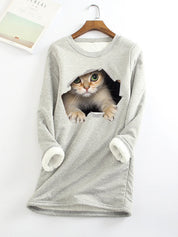 Lucille Armand | Cat Print Fleece-Lined Sweatshirt For Women