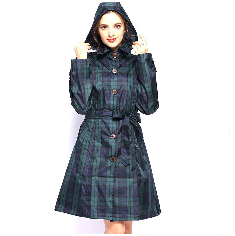 Cecilia Wrenmore | Hooded Plaid Trench Raincoat For Women