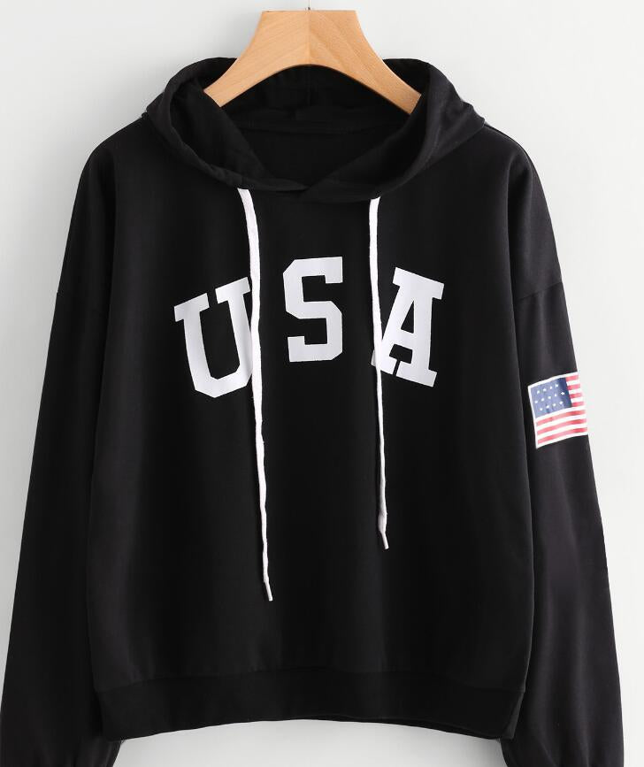 Solene Perrault | Burgundy USA Print Veterans Day Hoodie For Women