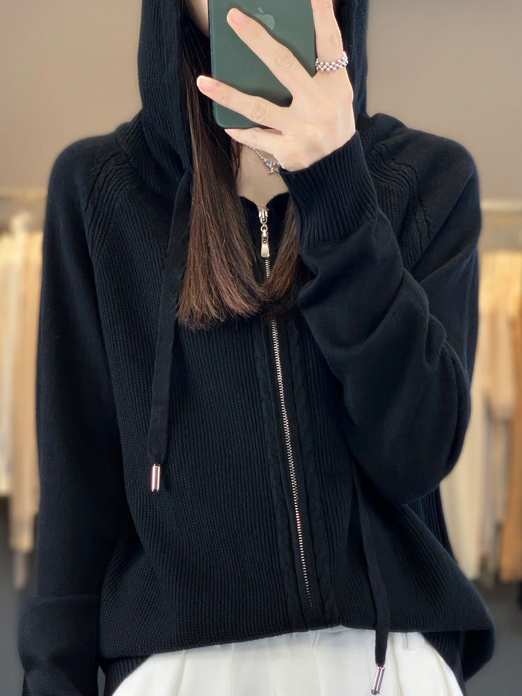 Emilie Cadieux | Hooded Zip-Up Cardigan Sweater For Women