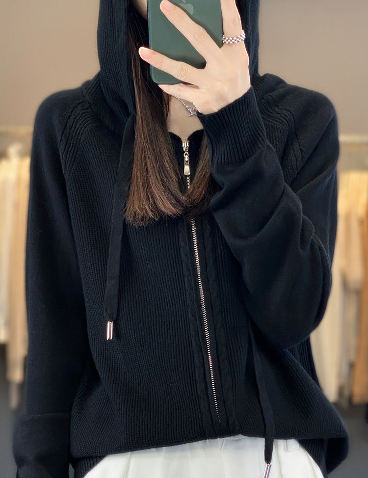 Emilie Cadieux | Hooded Zip-Up Cardigan Sweater For Women