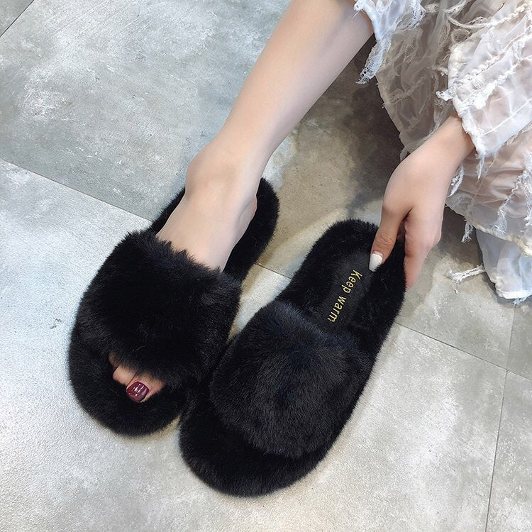 Jemma Pencombe | Fluffy Open Toe Slide Slippers For Women