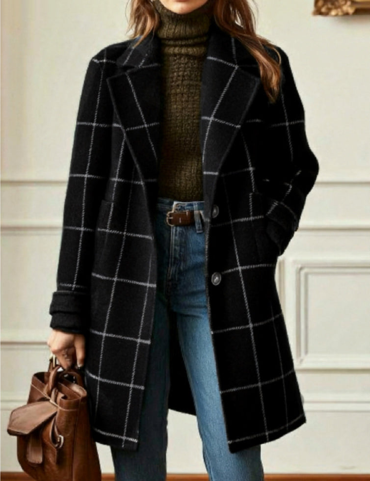 June Henfield | Plaid Notch Lapel Mid-Length Coat For Women