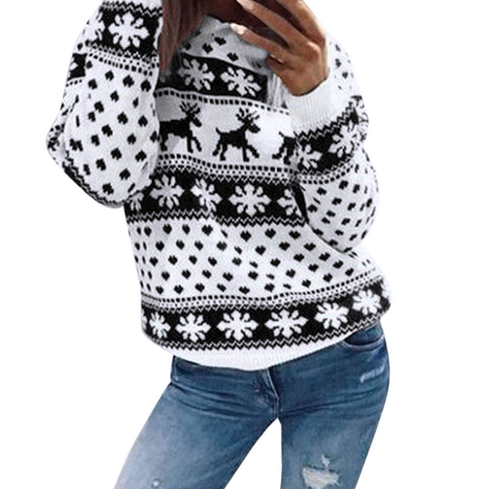 Winter Glow | White Reindeer Fair Isle Christmas Sweater For Women