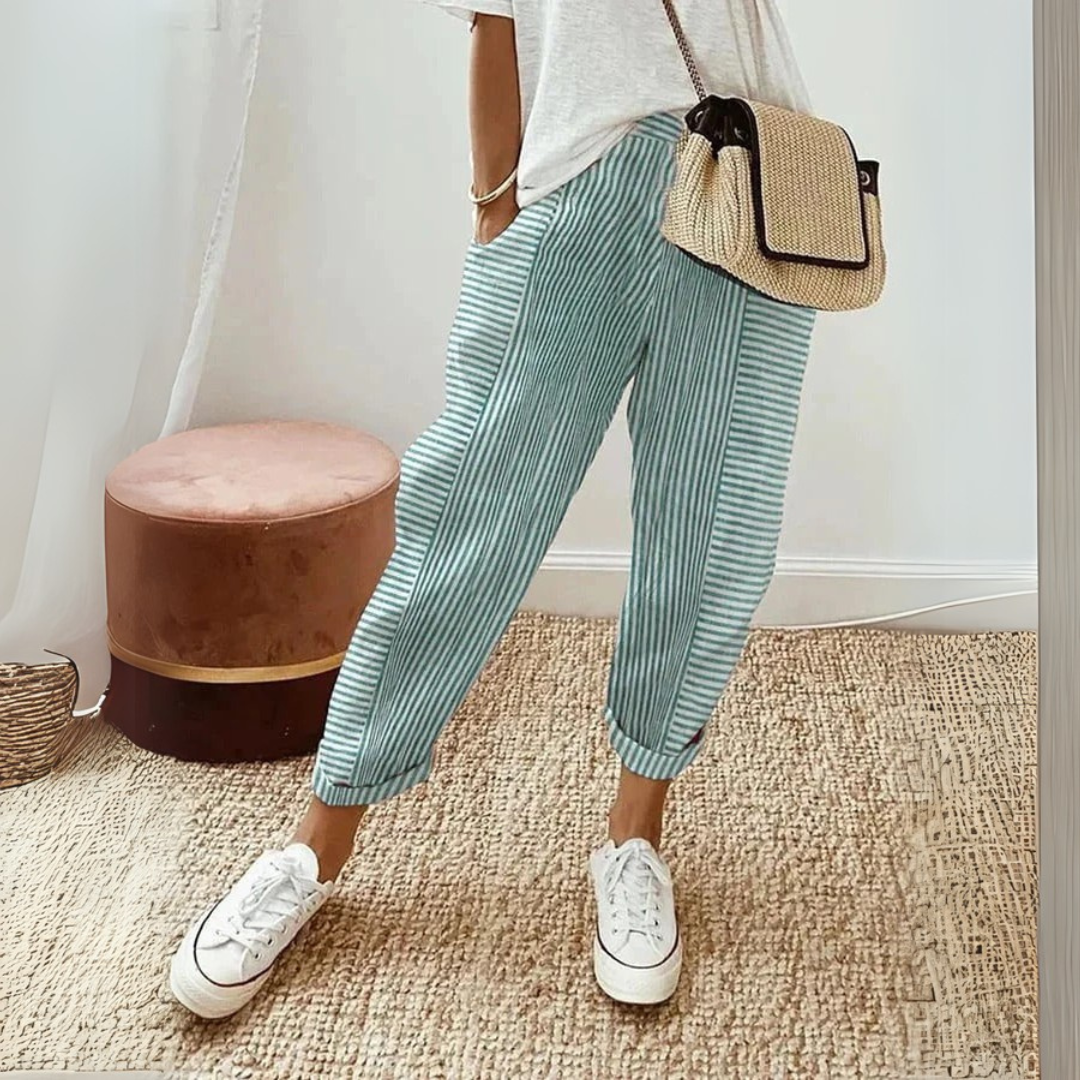 Adelaine Vossworth | Pink Striped Elastic Waist Cropped Pants
