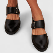Philippa Renwick | Black Mary Jane Flat Shoes with Ankle Strap