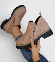 Lysandra Beauvois | Black Suede Ankle Boots with Gold Zip