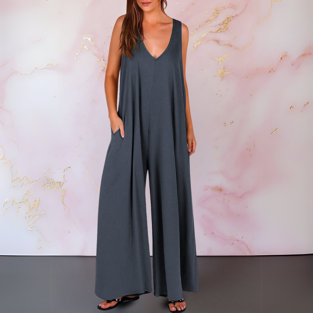 Vivienne Stormcroft | Black Sleeveless Wide Leg Jumpsuit with Pockets