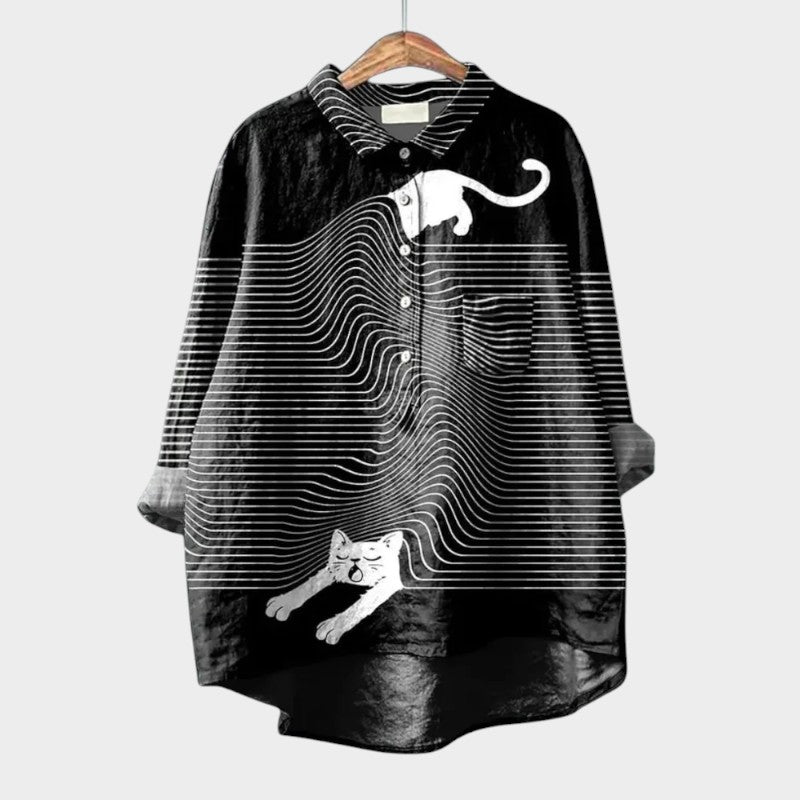 Catalina Beauvois | Purple Cartoon Dog Print Linen Blouse