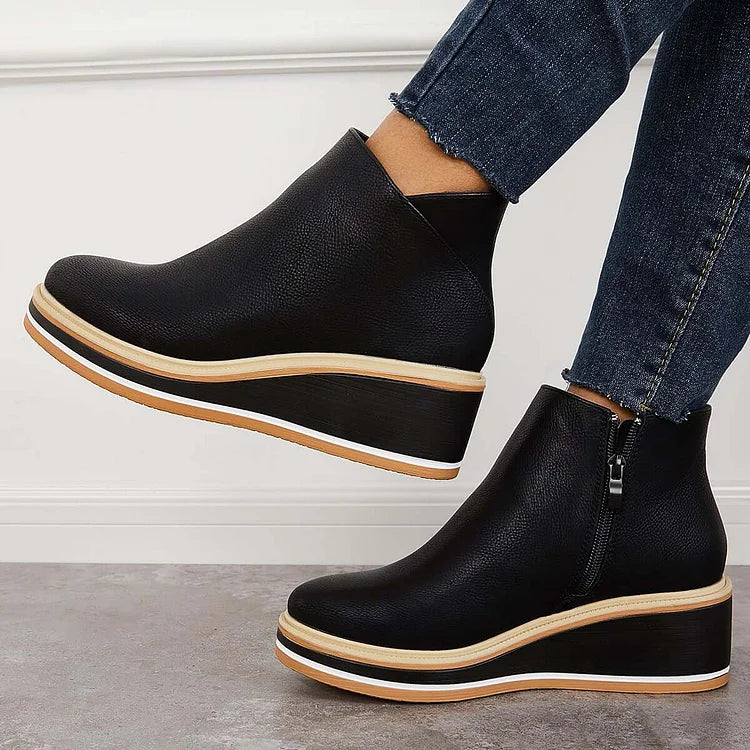 Lucette Fairborne | Navy Wedge Ankle Boots For Women