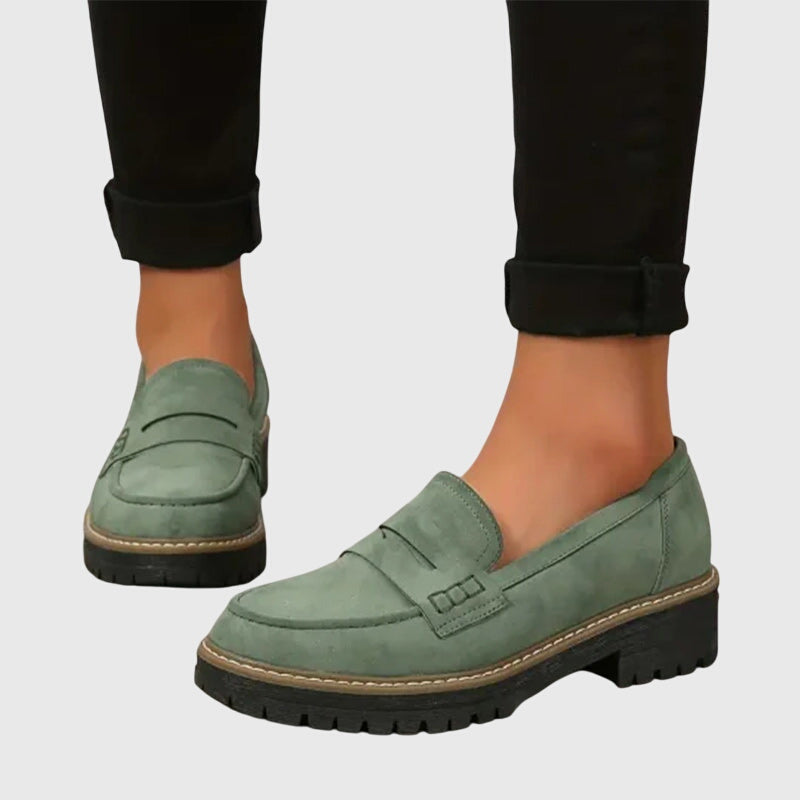 Portia Ellsworth | Black Suede Platform Penny Loafers