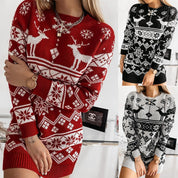 Delphine Chastain | Christmas Reindeer Knit Sweater Mini Dress For Women