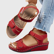 Renata Villefore | Red Orthopedic Wedge Sandals with Hook-and-Loop Strap