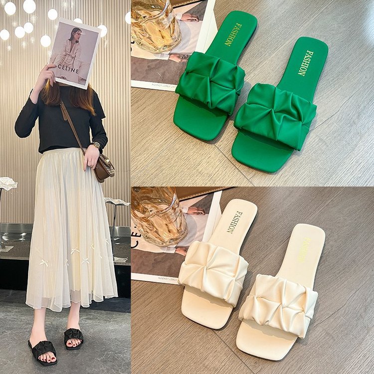 Rosalind Ferrara | Square Toe Flat Slide Sandals For Women