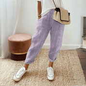 Adelaine Vossworth | Pink Striped Elastic Waist Cropped Pants