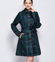 Cecilia Wrenmore | Hooded Plaid Trench Raincoat For Women