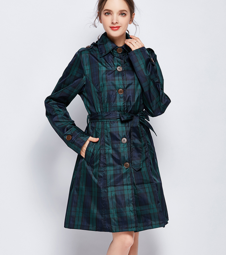 Cecilia Wrenmore | Hooded Plaid Trench Raincoat For Women