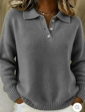 Hettie Pagwood | Button Polo Collar Knit Sweater For Women