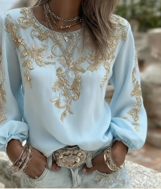 Isabelle Fontaine | Rose Embroidered Puff Sleeve Blouse For Women