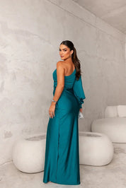 Seraphelle Montverde | Olive Green One-Shoulder Satin Maxi Dress