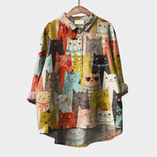Catalina Beauvois | Purple Cartoon Dog Print Linen Blouse