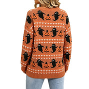Margaux Sinclair | Halloween Ghost Print Crew-Neck Sweater For Women