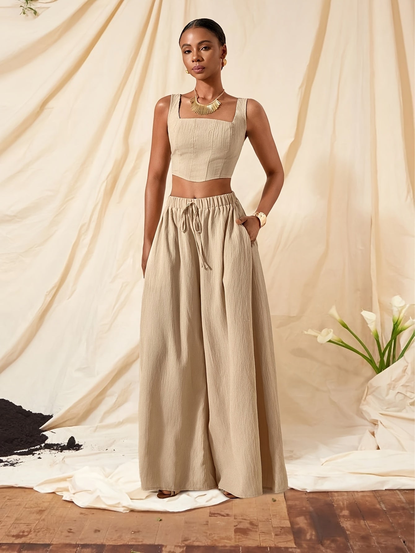 Solène Duchamp | Wide-Leg Two-Piece Set With Drawstring Waist For Women