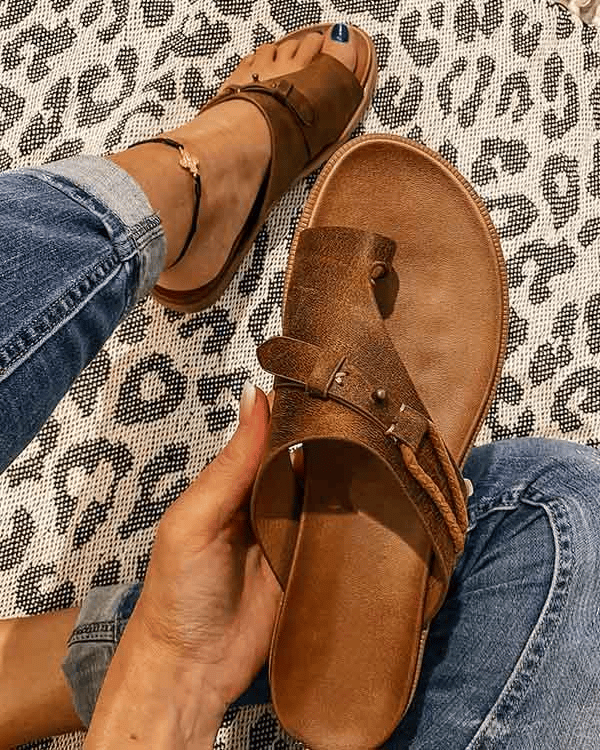 Corinna Blackthorn | Flat Toe Ring Sandals in Black Boho Slide