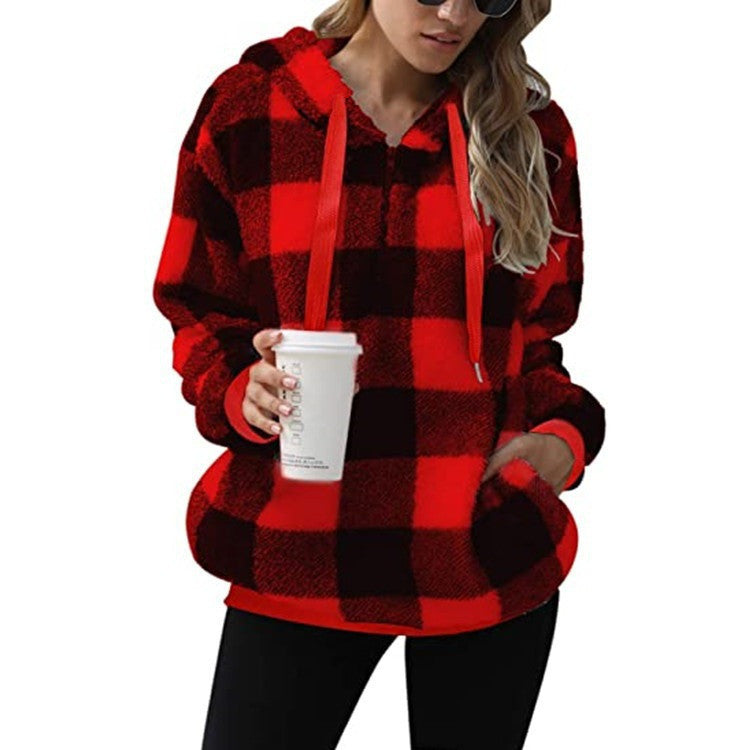 Genevieve Larchant | Plaid Plush Hoodie For Women