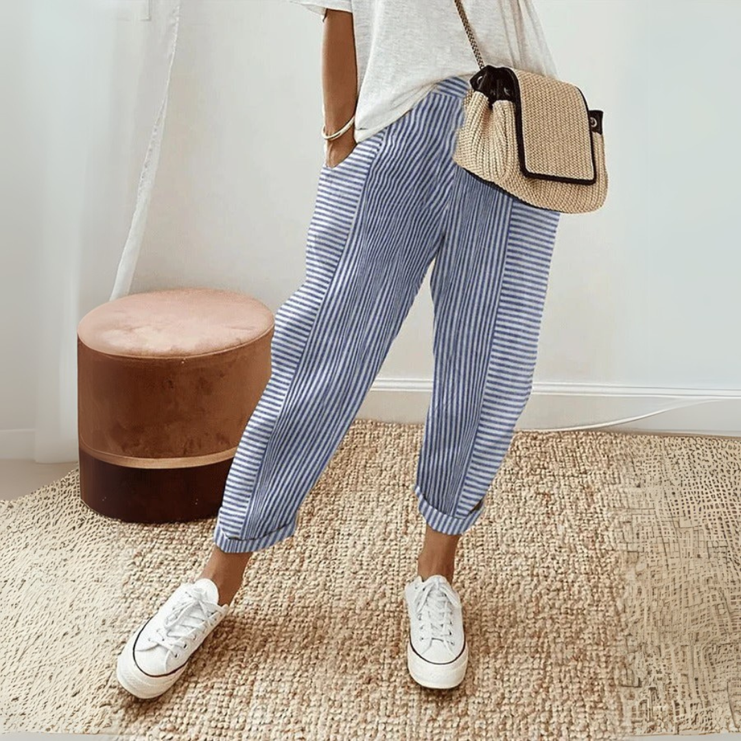 Adelaine Vossworth | Pink Striped Elastic Waist Cropped Pants