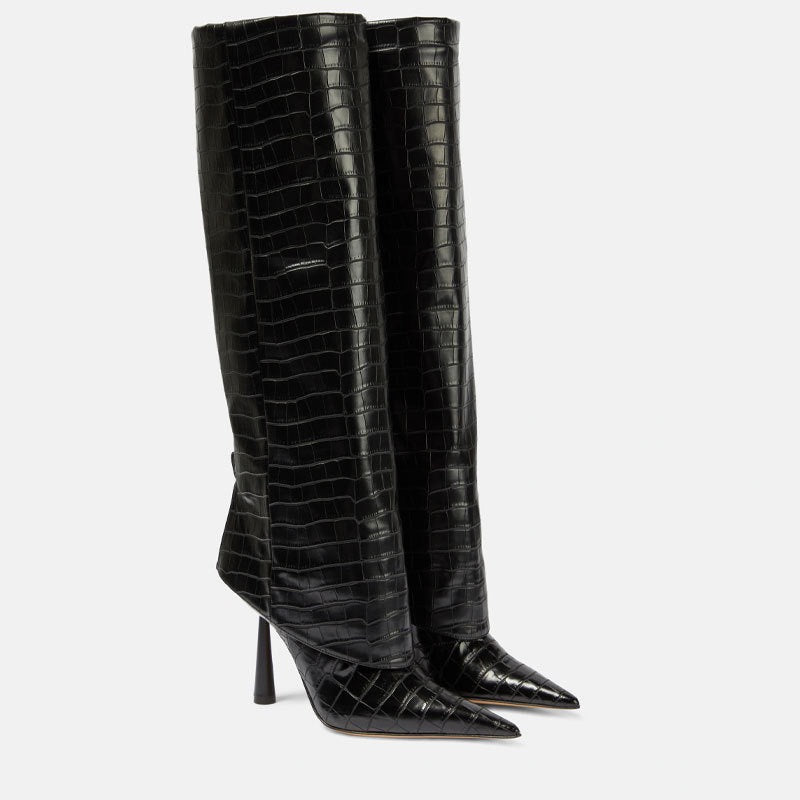 Odile Renard | Croc-Embossed Knee-High Stiletto Boots For Women