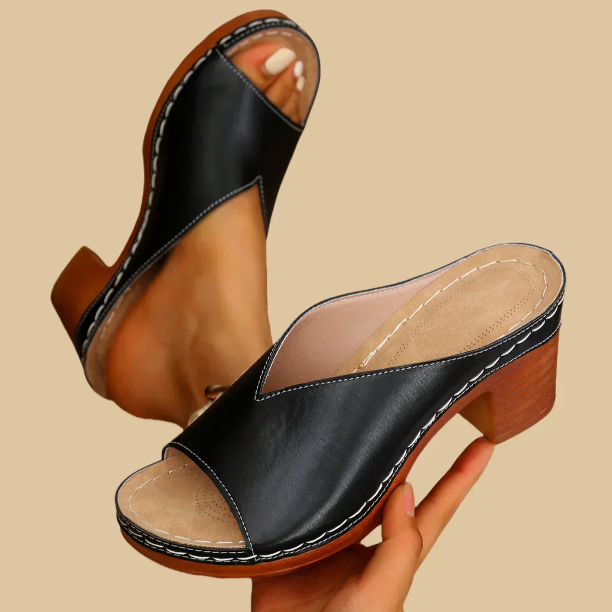 Miriam Lorentine | Silver Block Heel Slide Sandals For Women