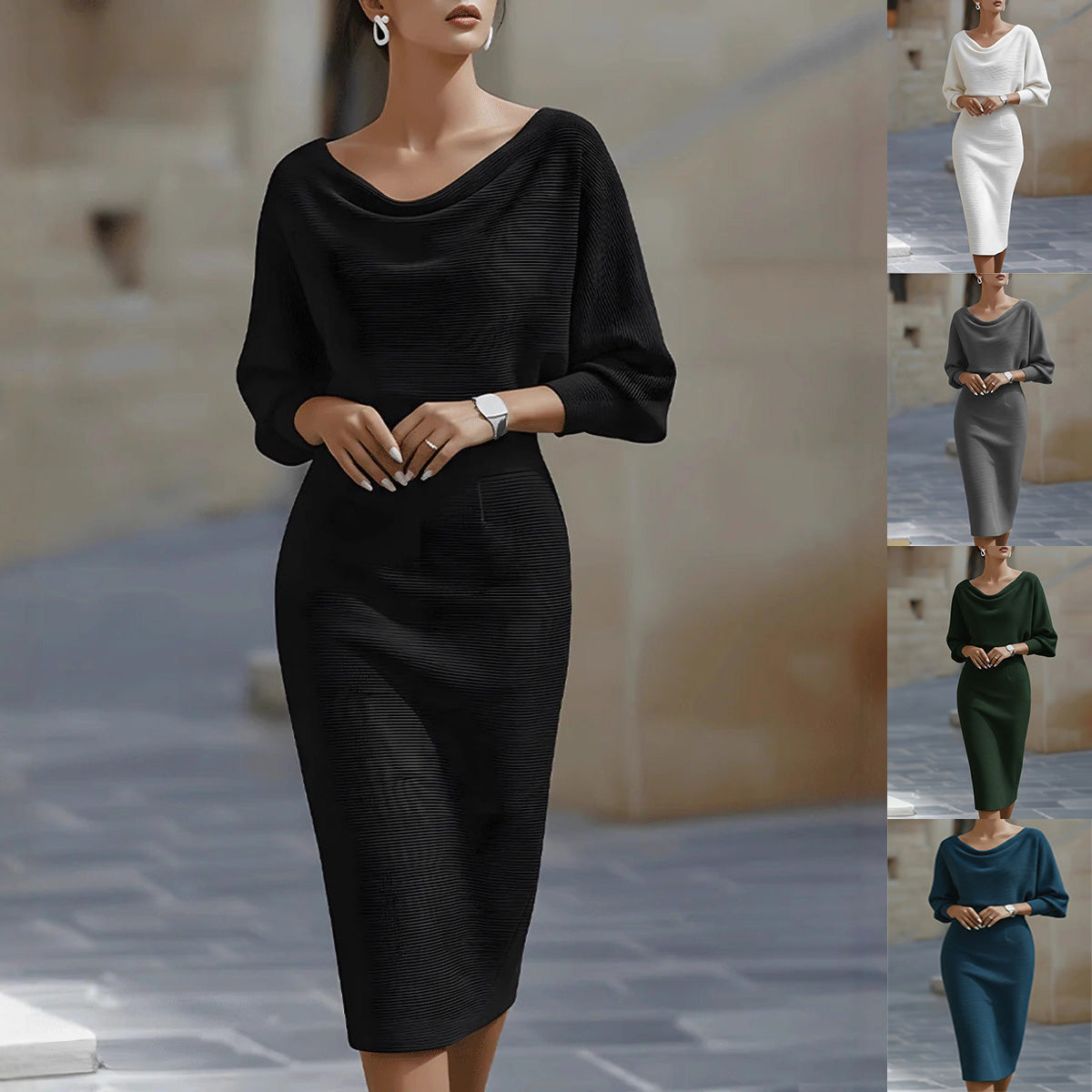 Simone Darcourt | Cowl Neck Batwing Midi Dress For Women