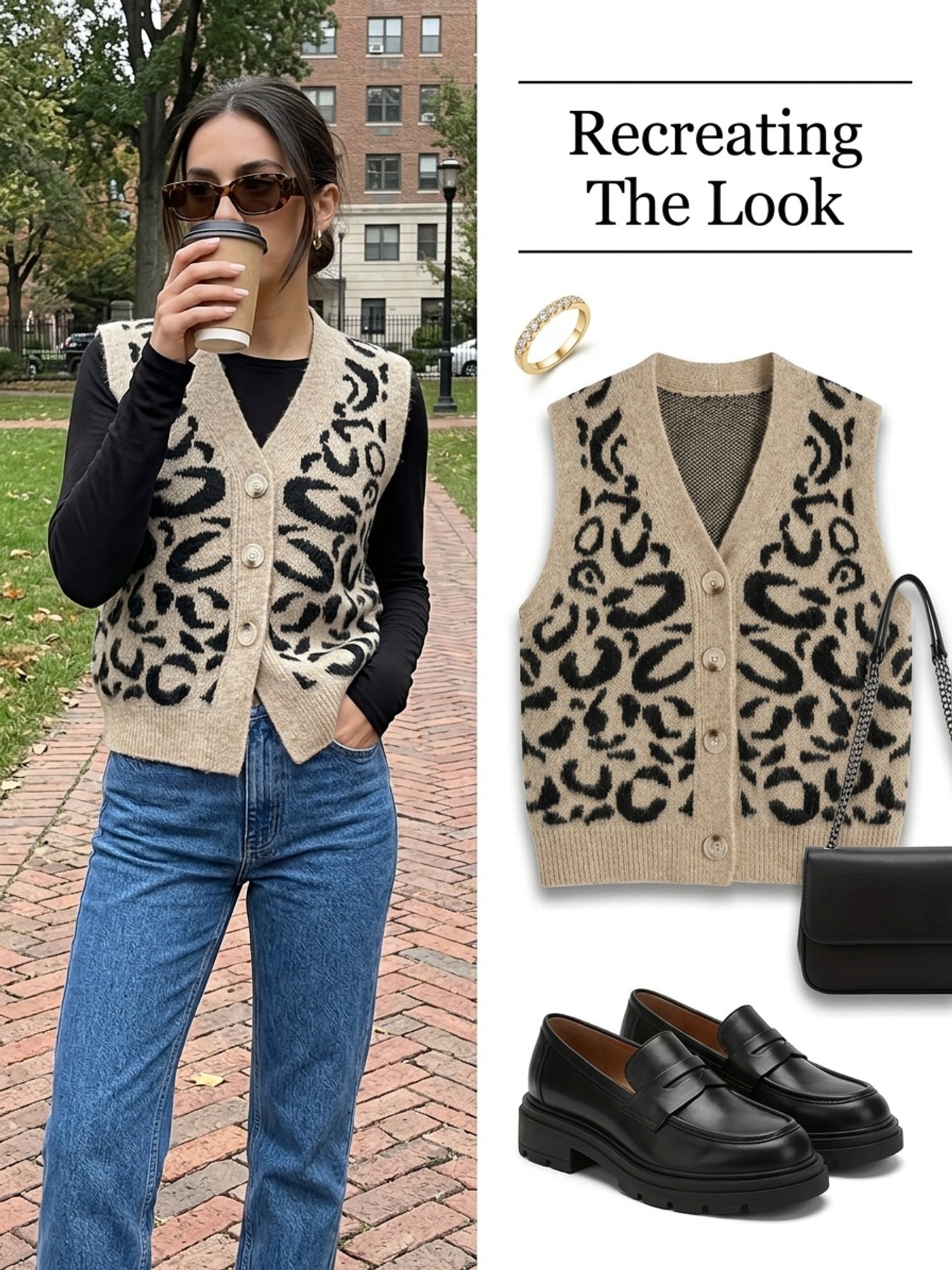 Camille Reyner | Leopard Print Sweater Vest With Button Front