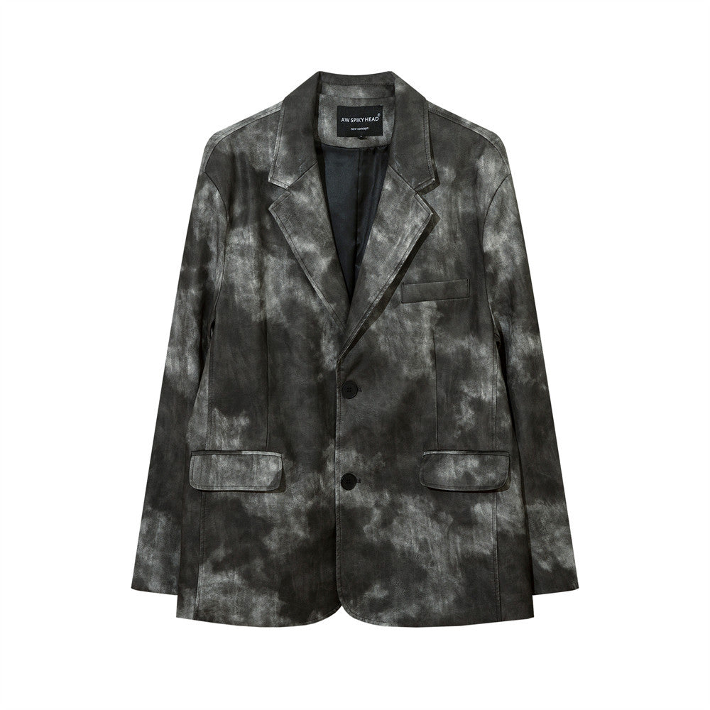 Etienne Corradini | Tie-Dye Suit Collar Leather Jacket For Men