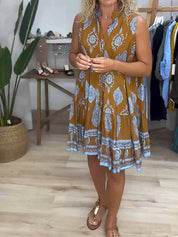 Pernille Ashford | Boho Print V-Neck Sleeveless Tiered Mini Dress