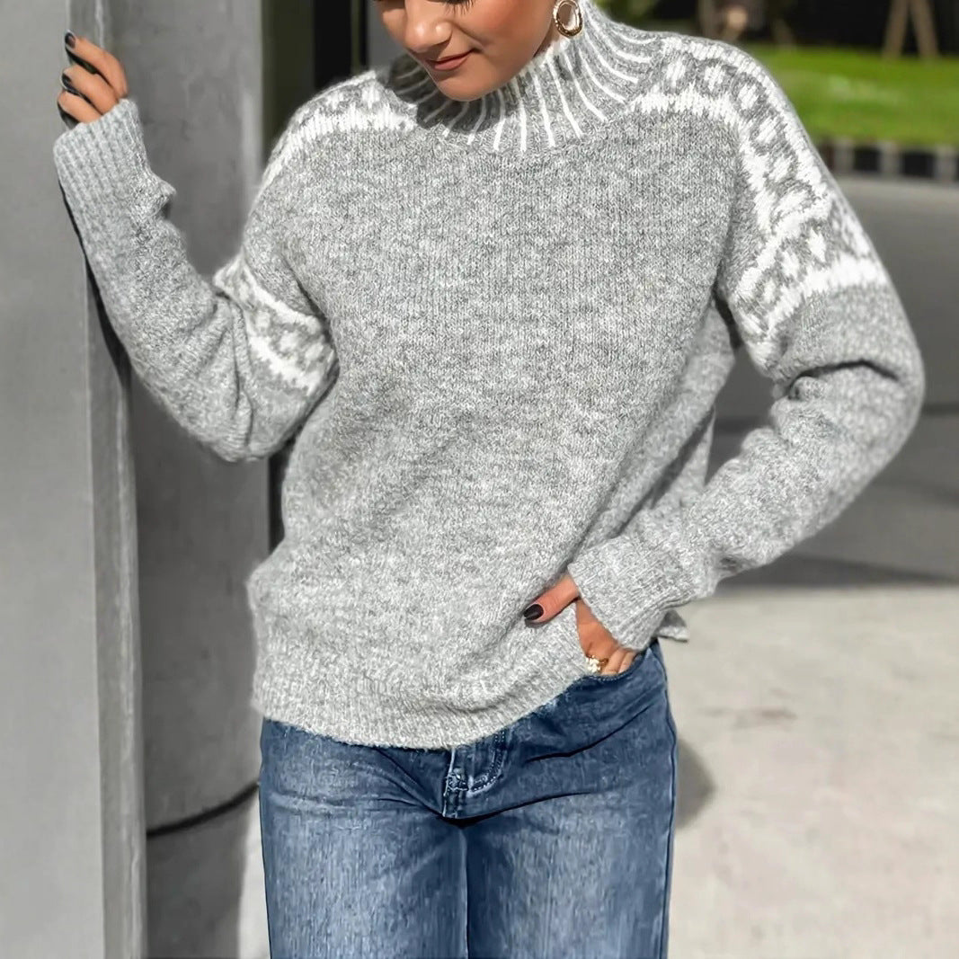 Adele Winters | Turtleneck Contrast Knit Sweater For Women