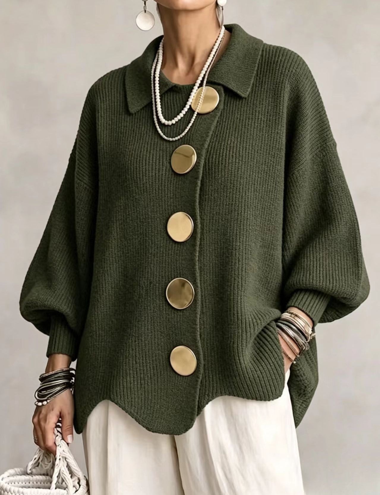 Gentry Colewood | Scalloped Hem Collared Button Cardigan For Women