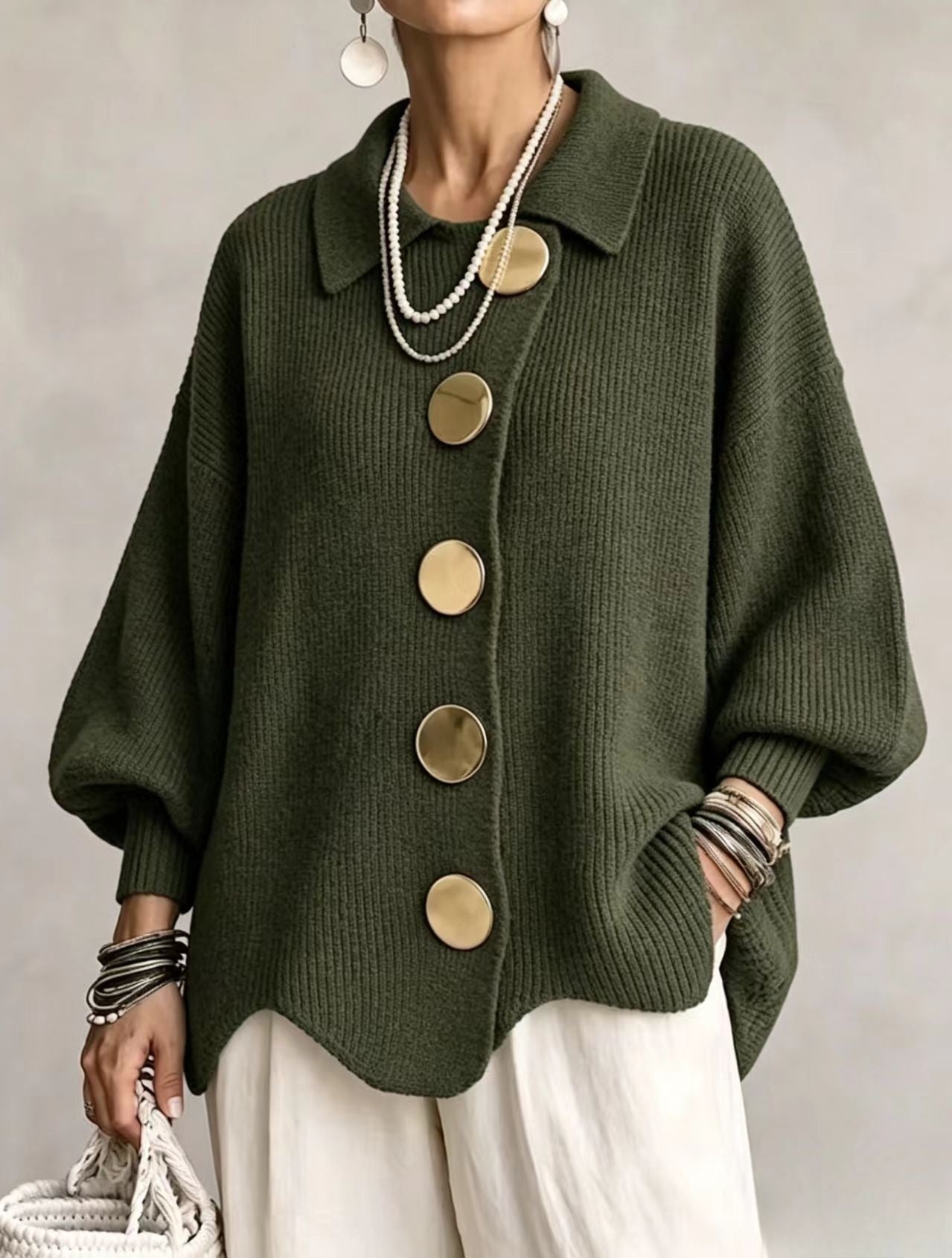 Gentry Colewood | Scalloped Hem Collared Button Cardigan For Women