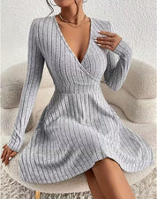 Bernadette Solaire | Ribbed Knit Wrap Mini Dress For Women