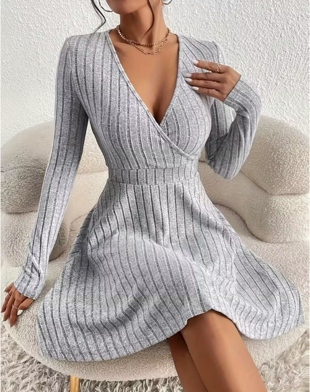 Bernadette Solaire | Ribbed Knit Wrap Mini Dress For Women