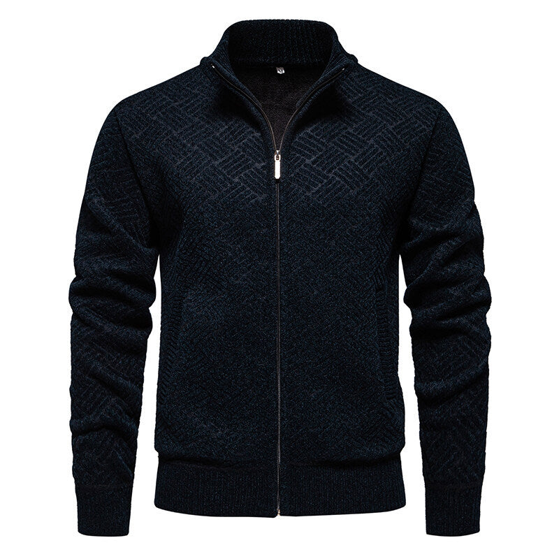 Troy Normore | Diamond-Knit Stand-Collar Zip Cardigan For Men