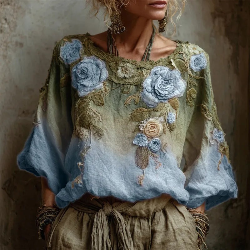 Felicity Boudreau | 3D Floral Bohemian Long-Sleeve Top For Women