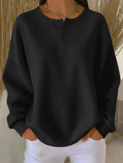 Marlena Whitfield | Waffle Knit Henley Pullover Top For Women