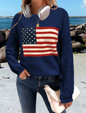 Margaux Vasseur | Navy Knitted Flag Veterans Day Sweater For Women